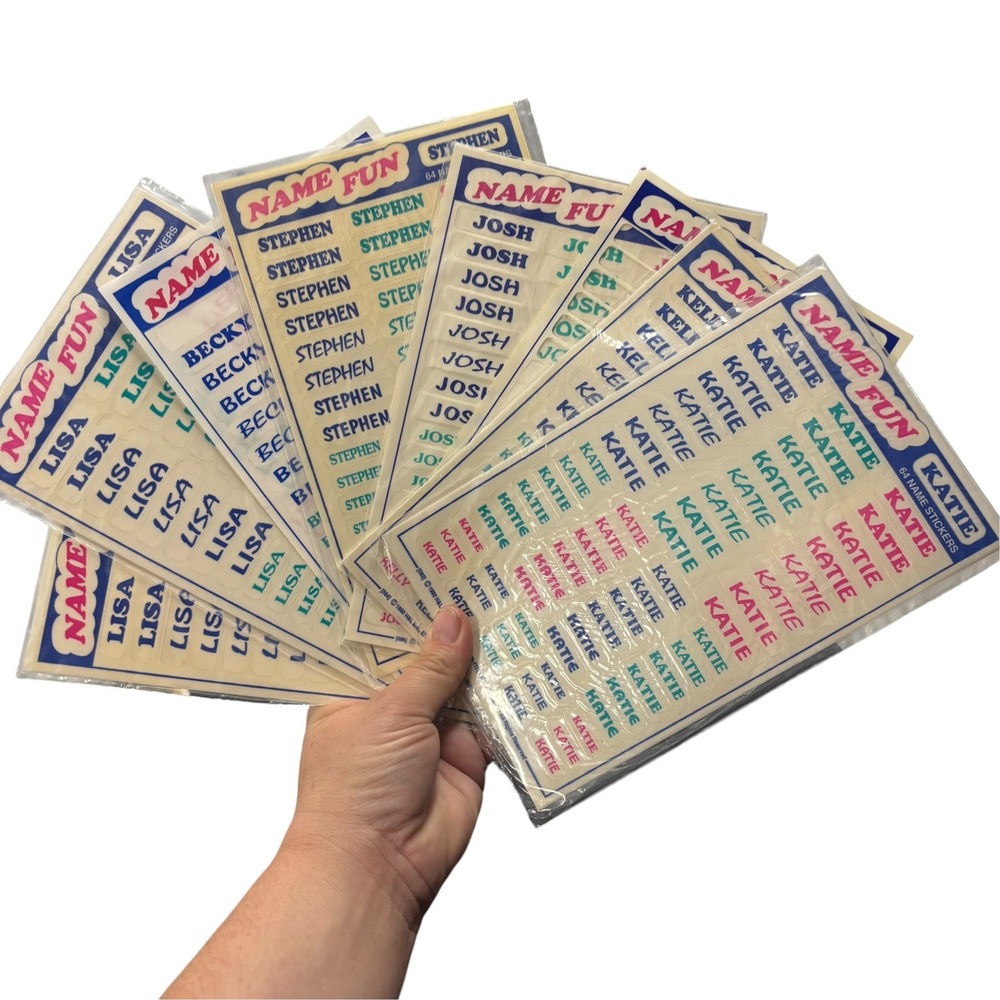 Vintage 1990 Name Fun Peel & Stick Labels H&L Ent Clear Name Stickers Lot 90s